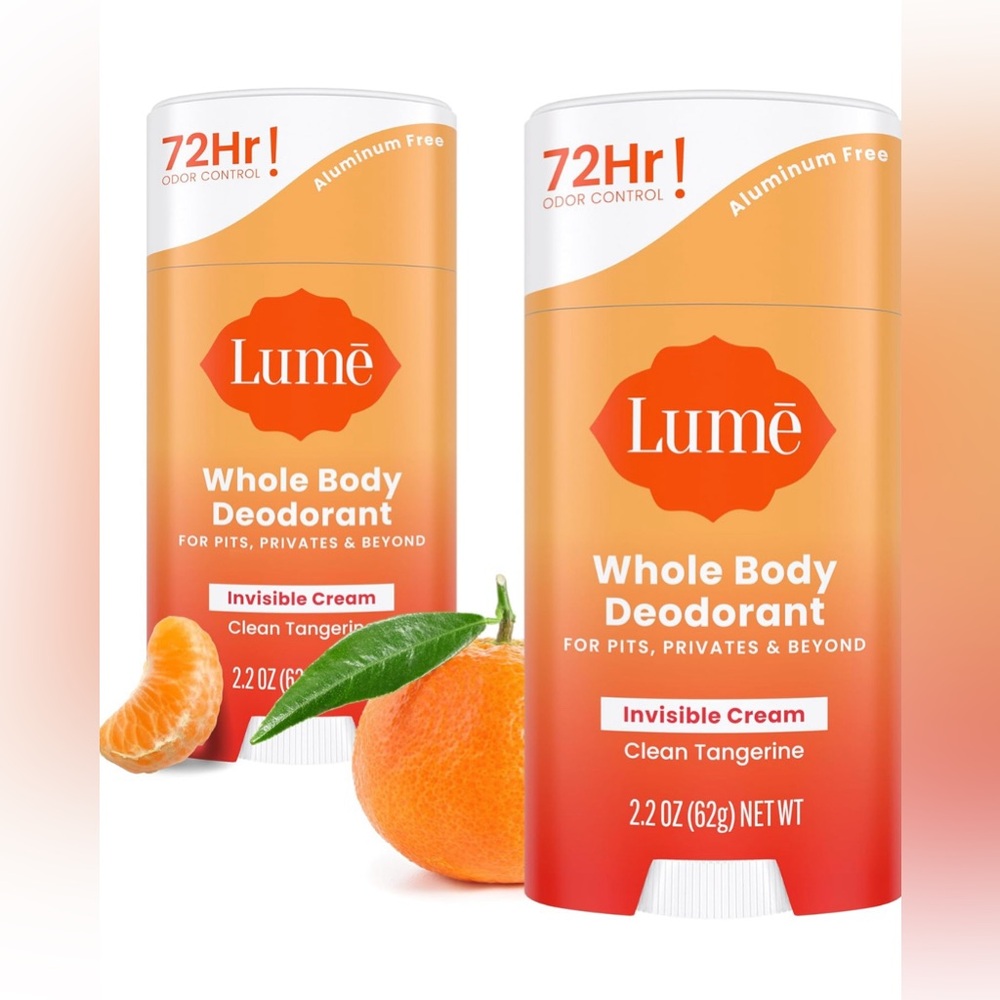 Lume Deodorant - Invisible Cream Stick - 2.2 Ounce (Pack of 2) Clean Tangerine